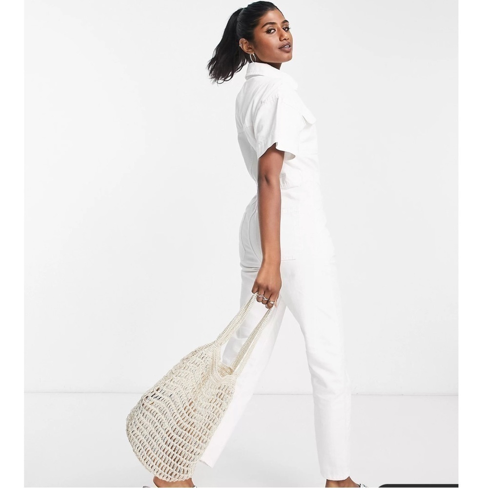 FREE People Marci button through denim jumpsuit in white size XS - Picture 14 of 17